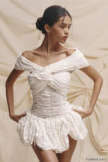 Off Shoulder Backless Bodycon Solid Mini Dress White / S