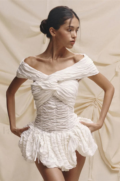 Off Shoulder Backless Bodycon Solid Mini Dress White / S