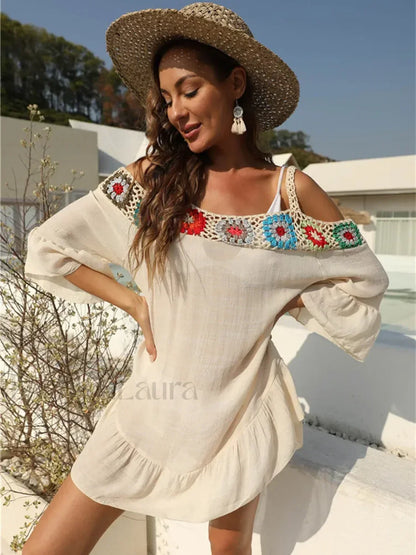 Off Shoulder Crochet Loose Cover Up