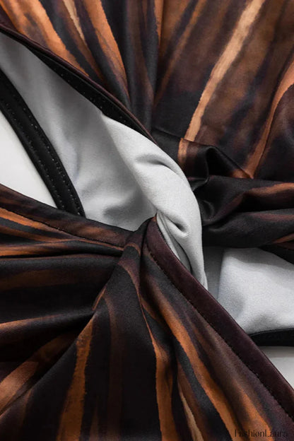 Off Shoulder Hollowed Halter Printed Kinked Maxi Dress