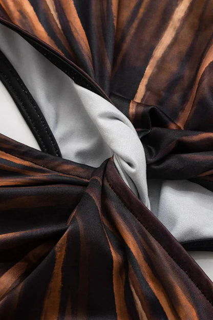 Off Shoulder Hollowed Halter Printed Kinked Maxi Dress