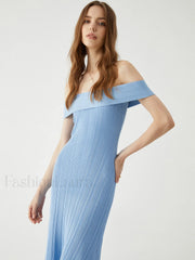 Off Shoulder Ribbed Graceful Midi Sweater Dress Sweaters L