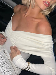 Off Shoulder Ruched Trendy Overfold Maxi Dress Dresses