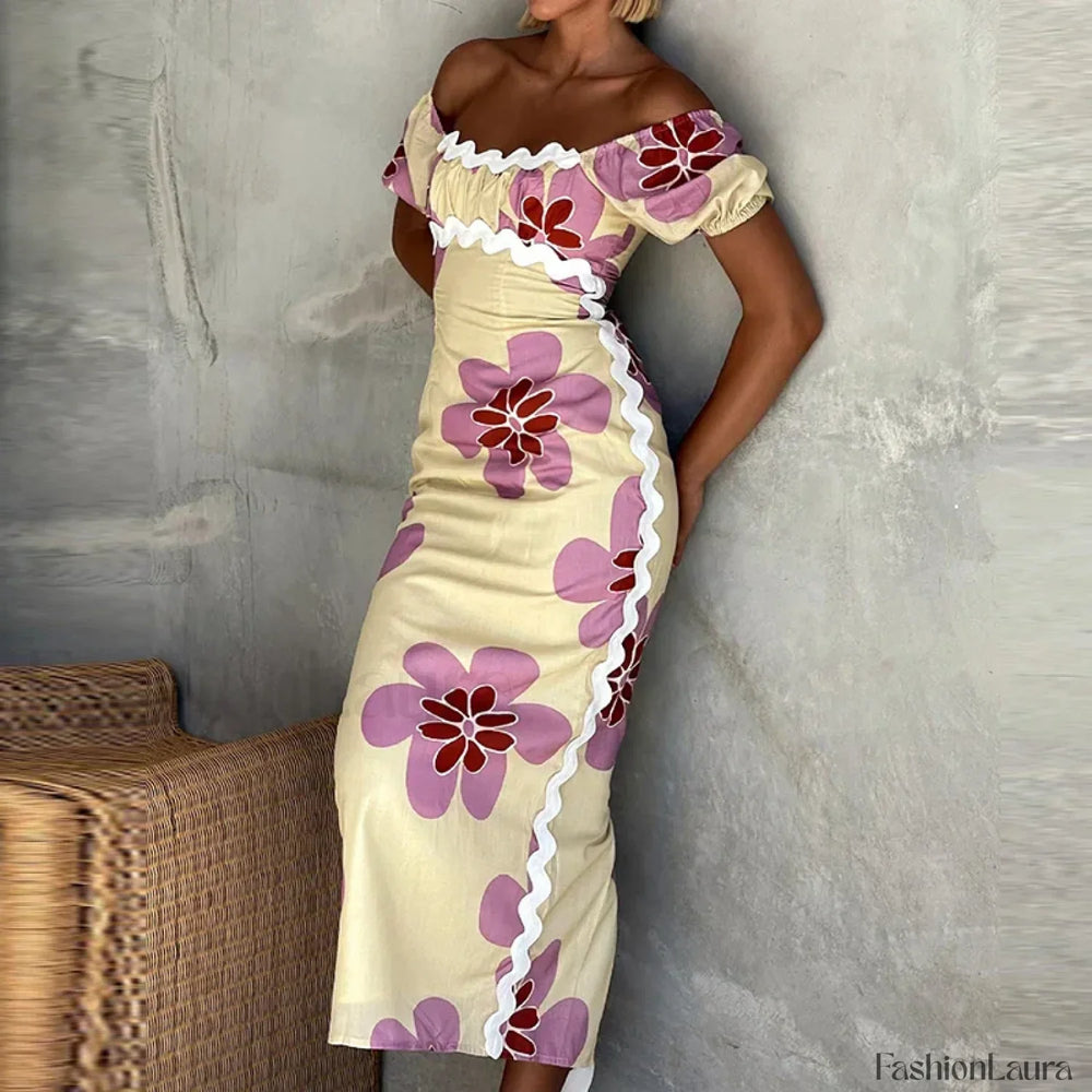 Off Shoulder Split Floral Dress