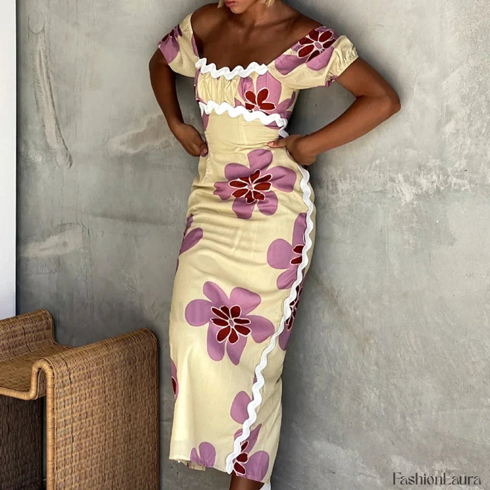 Off Shoulder Split Floral Dress