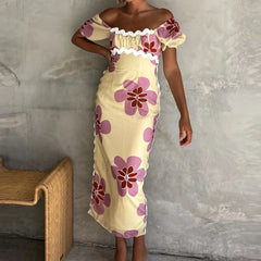 Off Shoulder Split Floral Dress