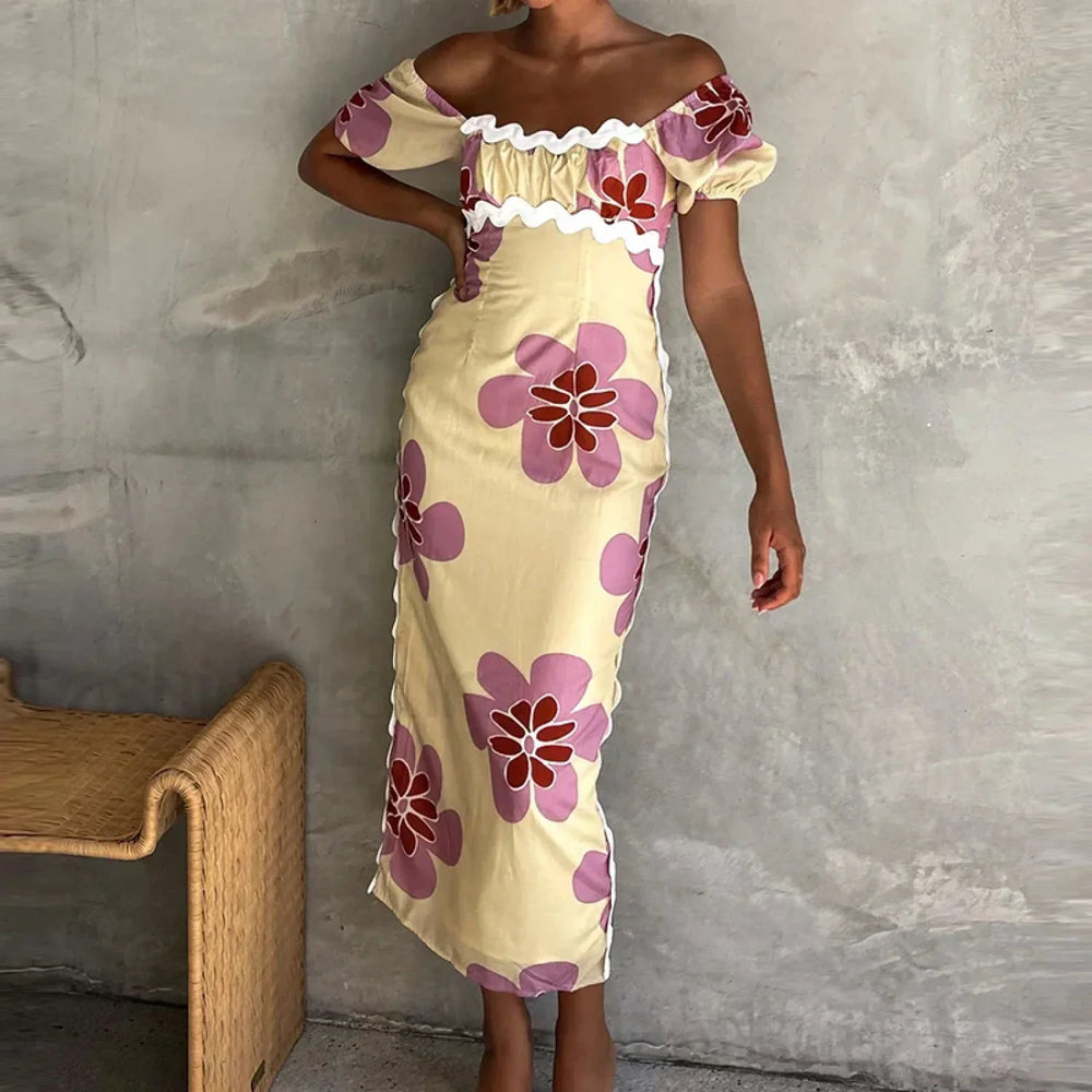 Off Shoulder Split Floral Dress