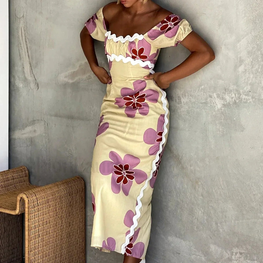 Off Shoulder Split Floral Dress