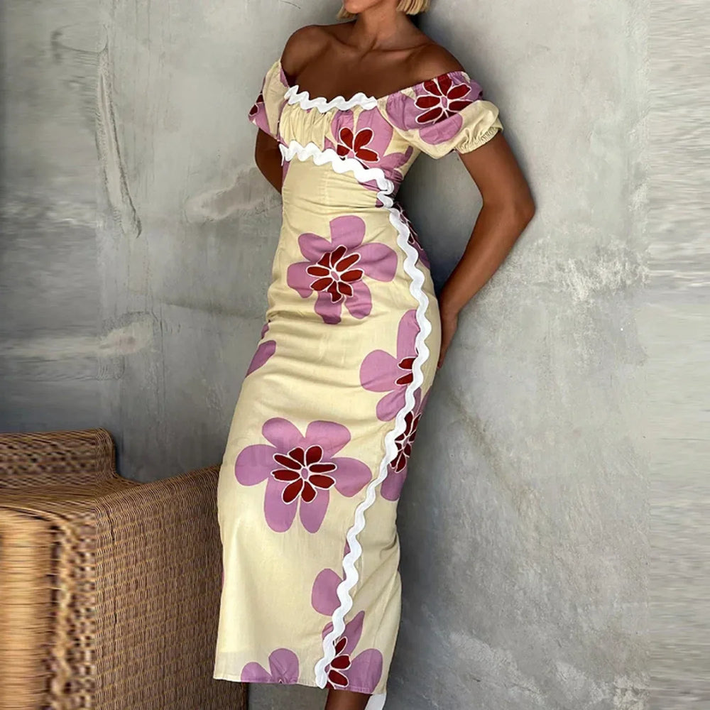 Off Shoulder Split Floral Dress