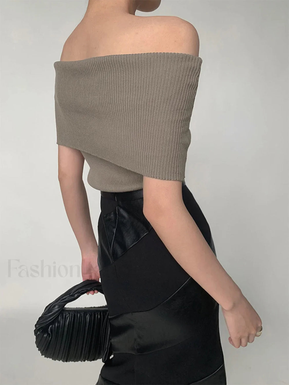 Off Shoulder Stretch Graceful Knit Top Sweaters L