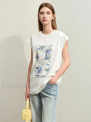 Oil Painting Floral T Shirt Beige / S