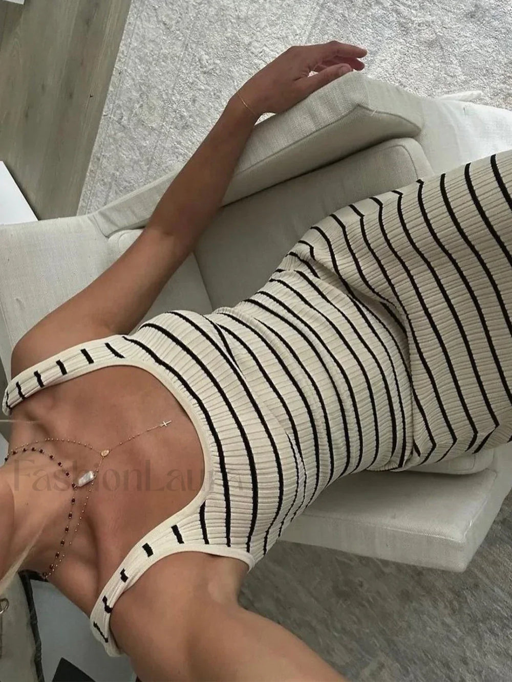 Old Money Aesthetics Stripe Long Knit Dress Apricot / XS Sweater Dresses