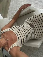 Old Money Aesthetics Stripe Long Knit Dress Apricot / XS Sweater Dresses