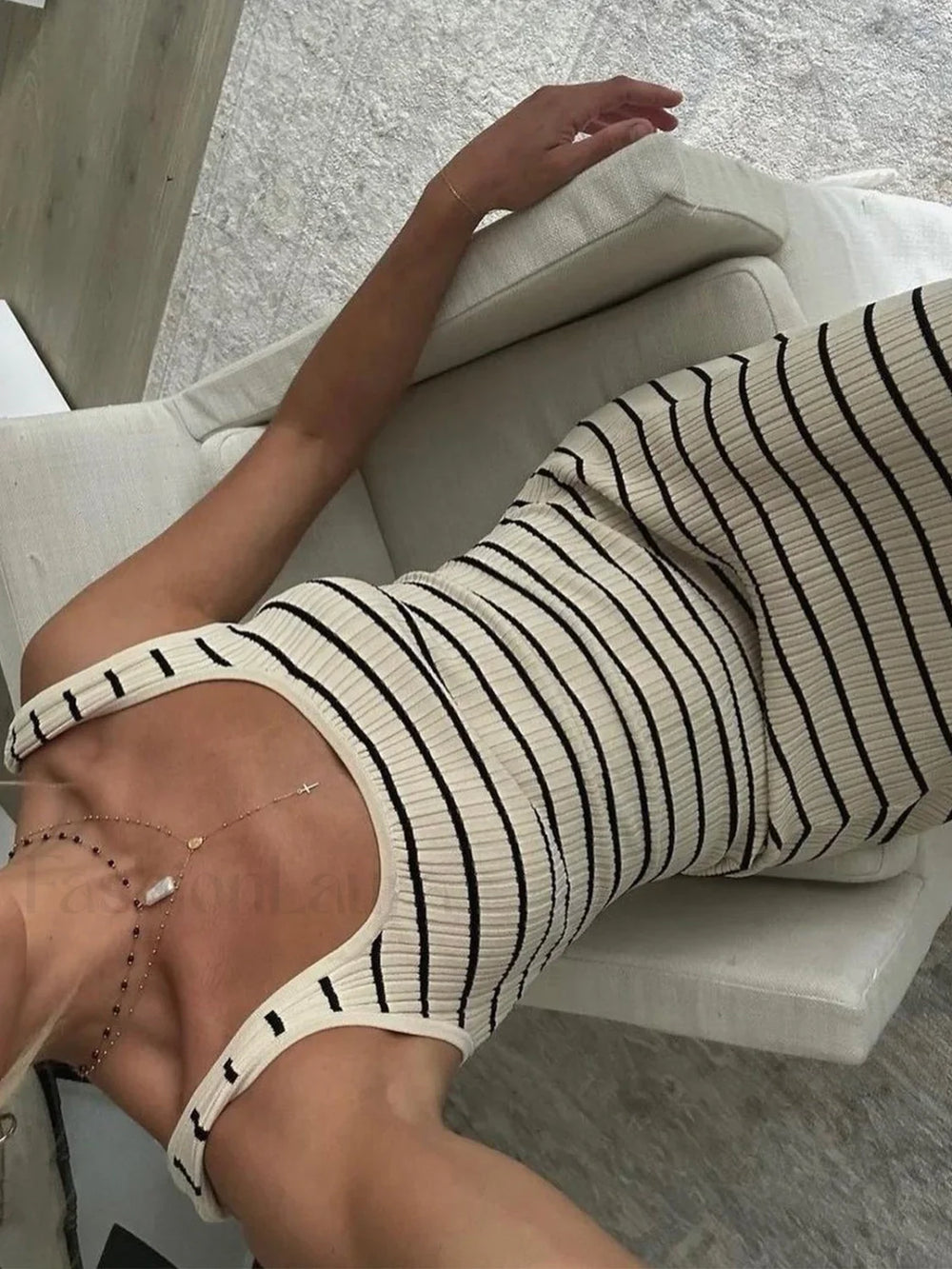 Old Money Aesthetics Stripe Long Knit Dress Apricot / XS Sweater Dresses