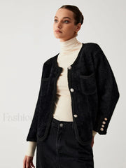 Old Money Graceful Aesthetics Fuzzy Cardigan Black / S Sweaters L