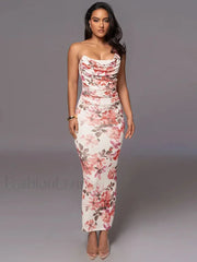 One Shoulder Bodycon Floral Dress Pink / S