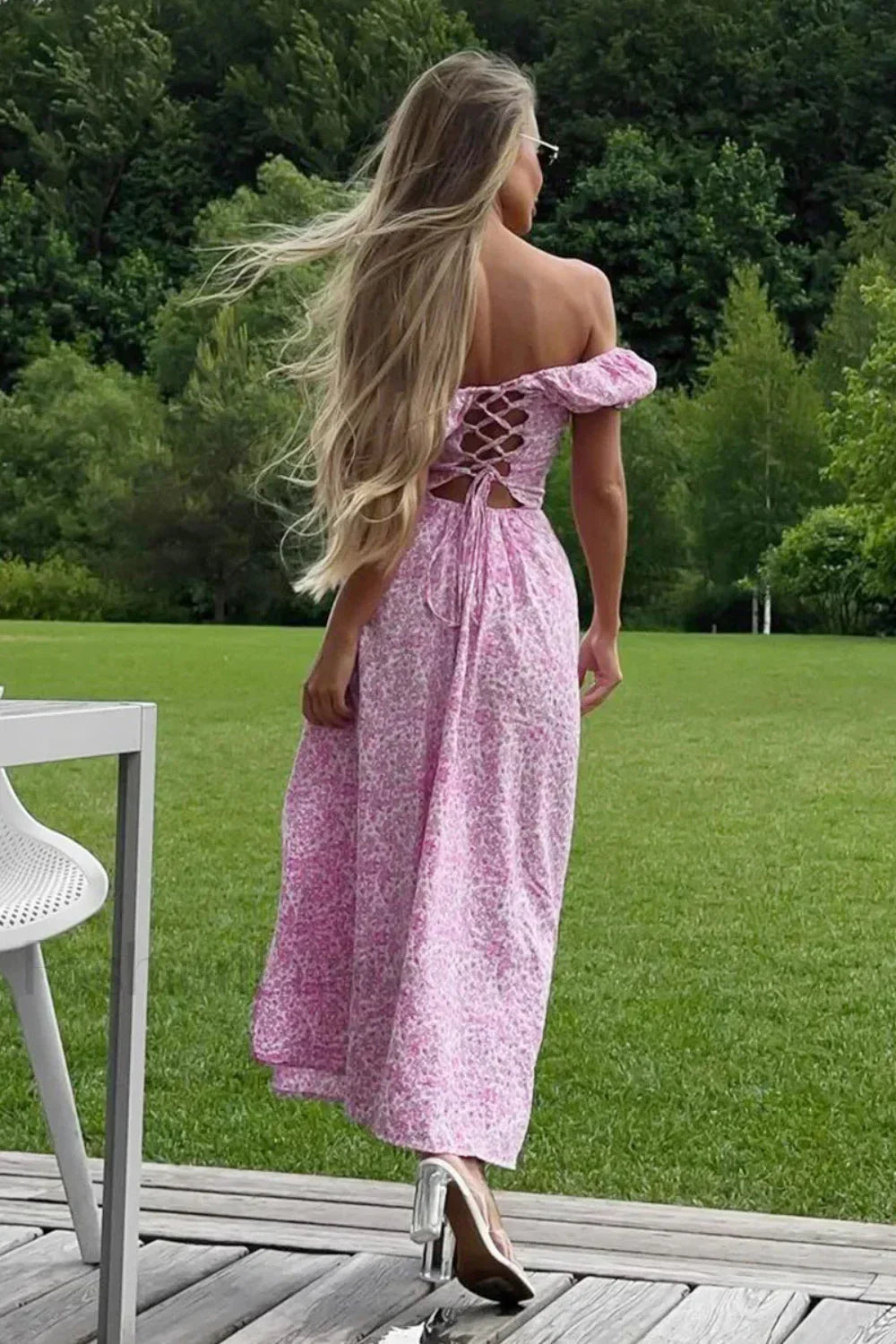 One Shoulder Floral Split Slim Fit Floral Dress