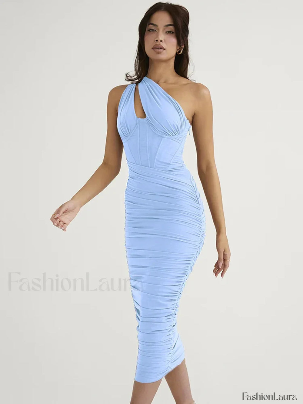 One Shoulder Mesh Midi Dress