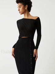 One Shoulder Off Trendy Knit Midi Dress Dresses