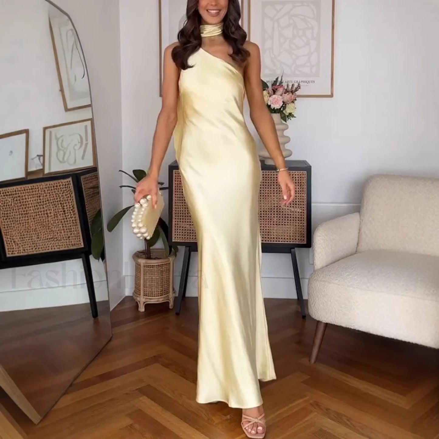 One Shoulder Tie Sleeveless Bodycon Maxi Dress