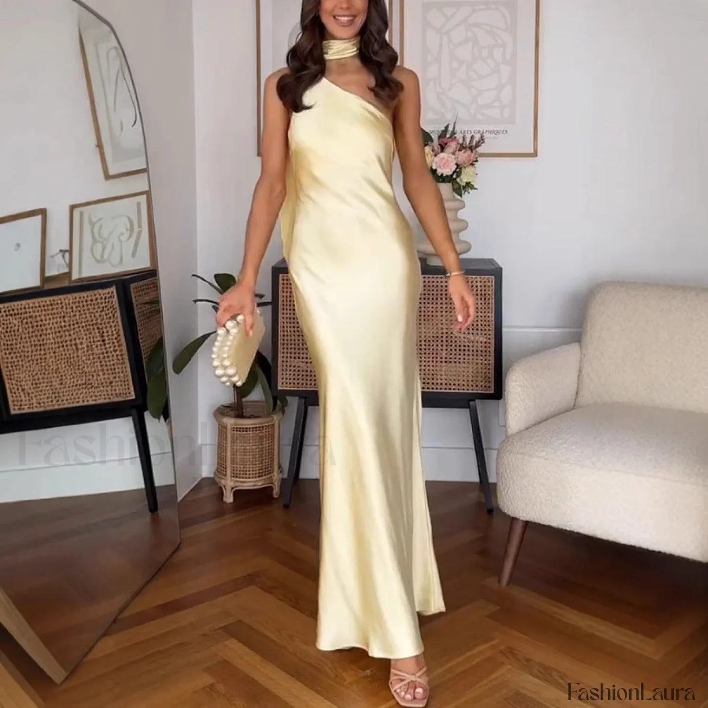 One Shoulder Tie Sleeveless Bodycon Maxi Dress