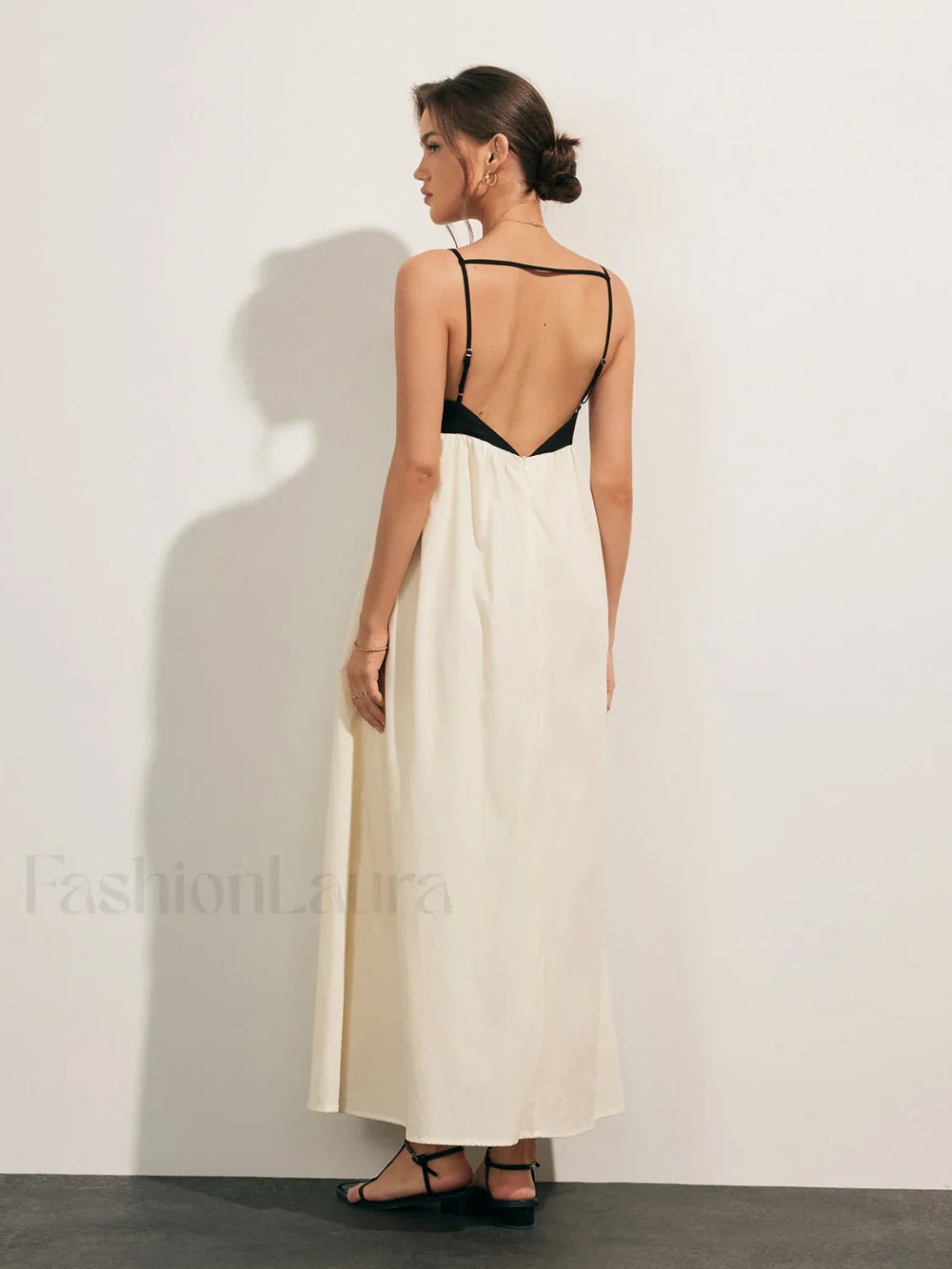 Open Back Contrast Pocket Long Dress Beige / XS Dresses