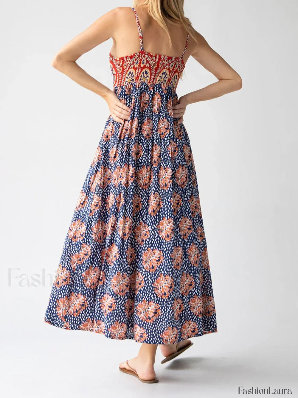 Open Back Floral Zipper Maxi Dress