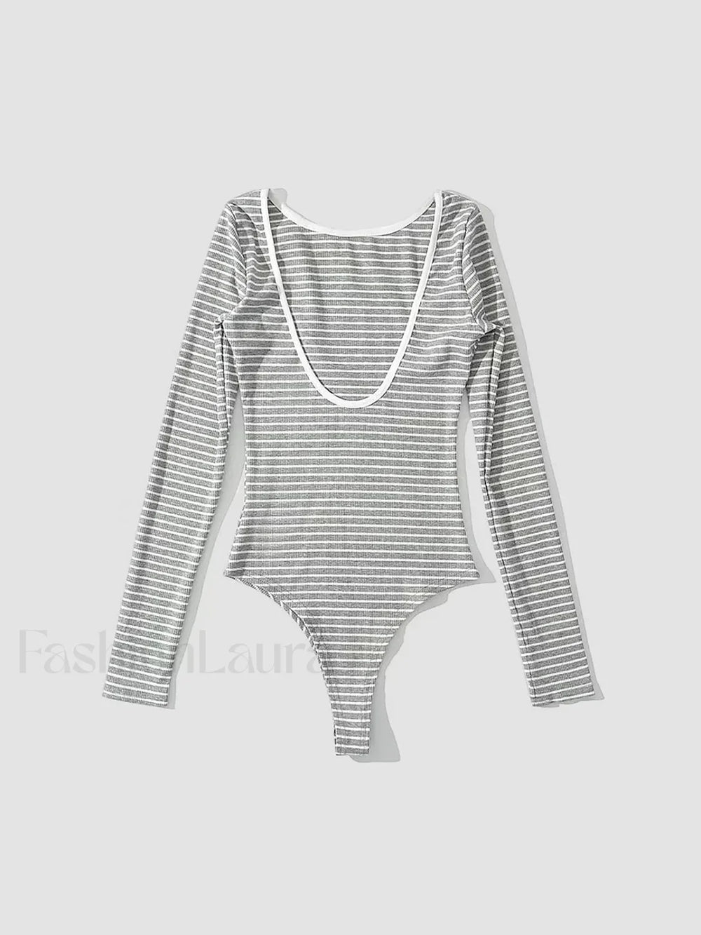 Open Back Stripe Long Sleeve Bodysuit Bodysuits