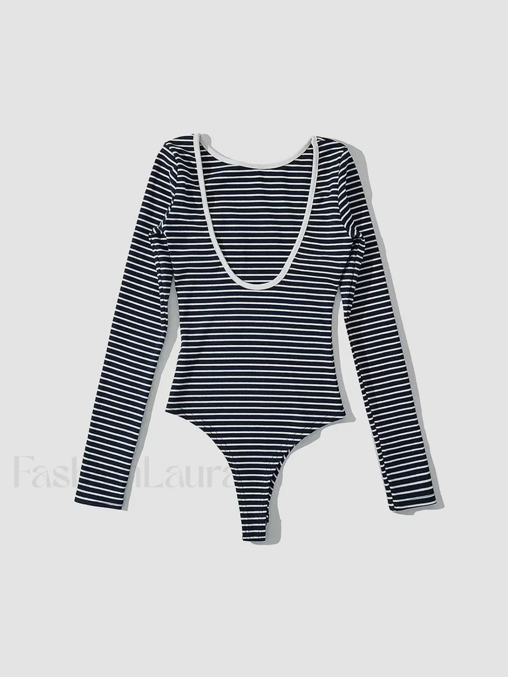 Open Back Stripe Long Sleeve Bodysuit Bodysuits