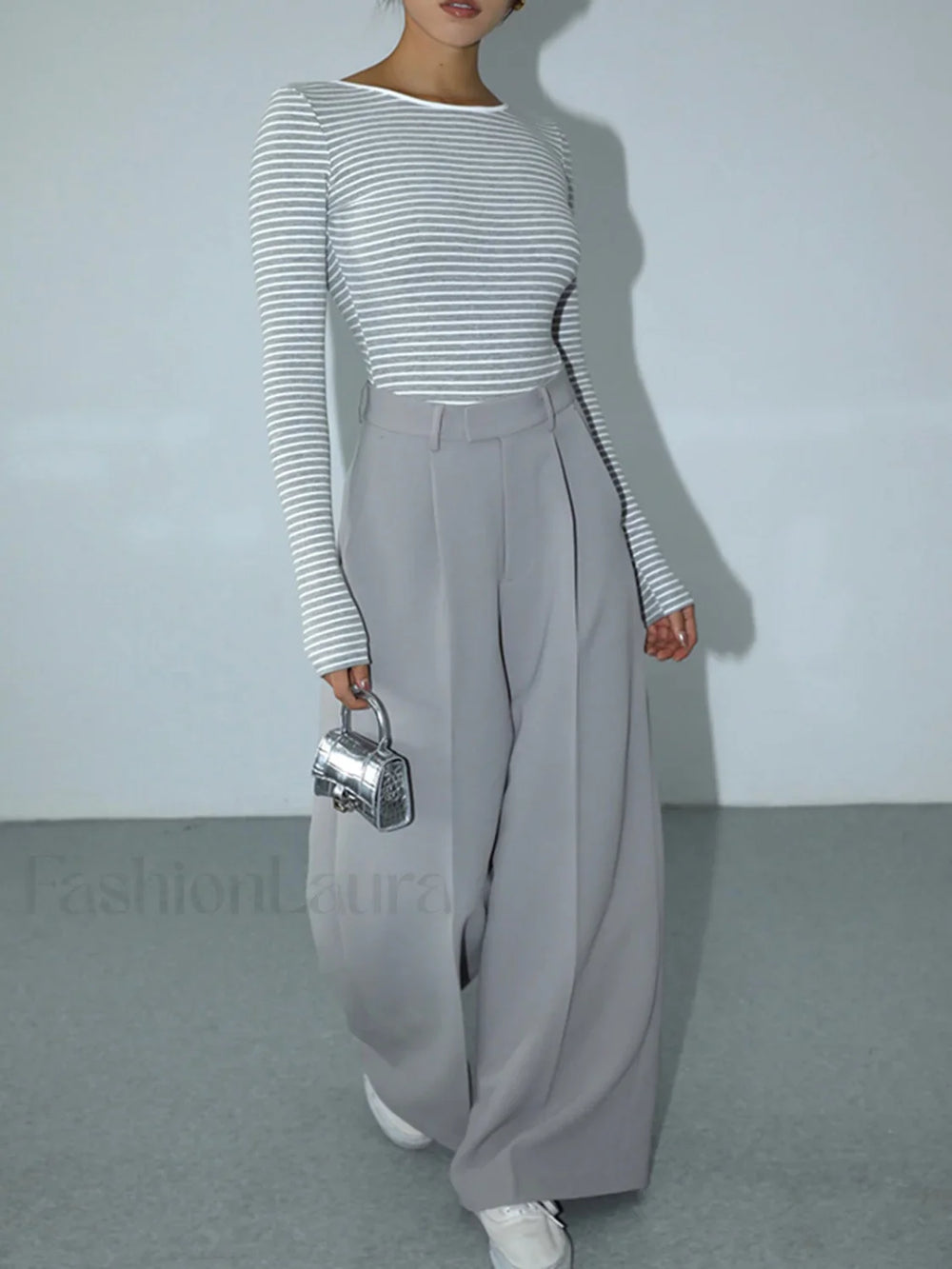 Open Back Stripe Long Sleeve Bodysuit Bodysuits