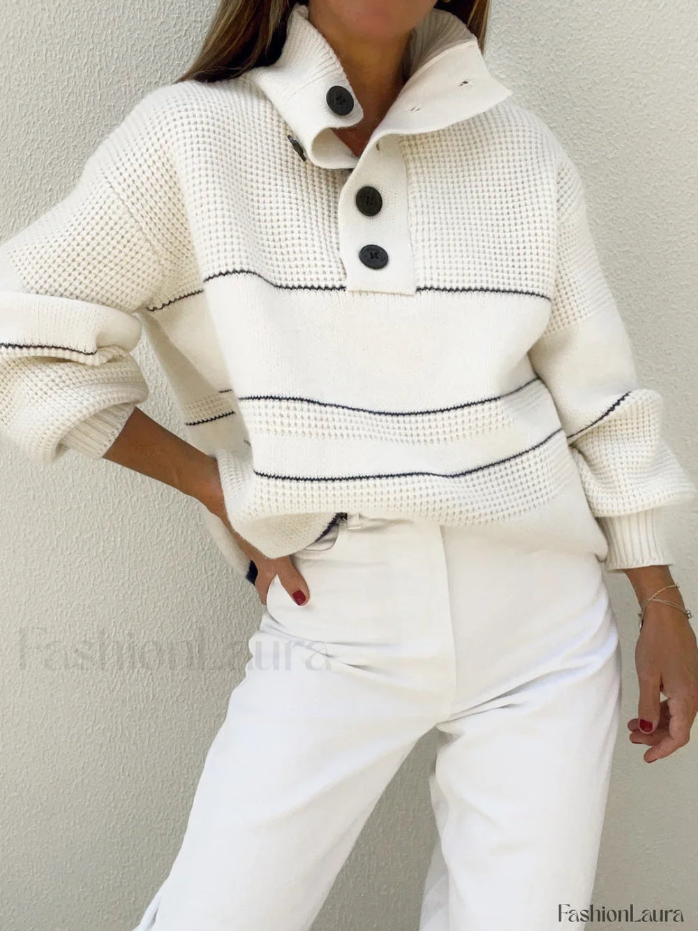 Open Collar Button Up Sweater Sweaters