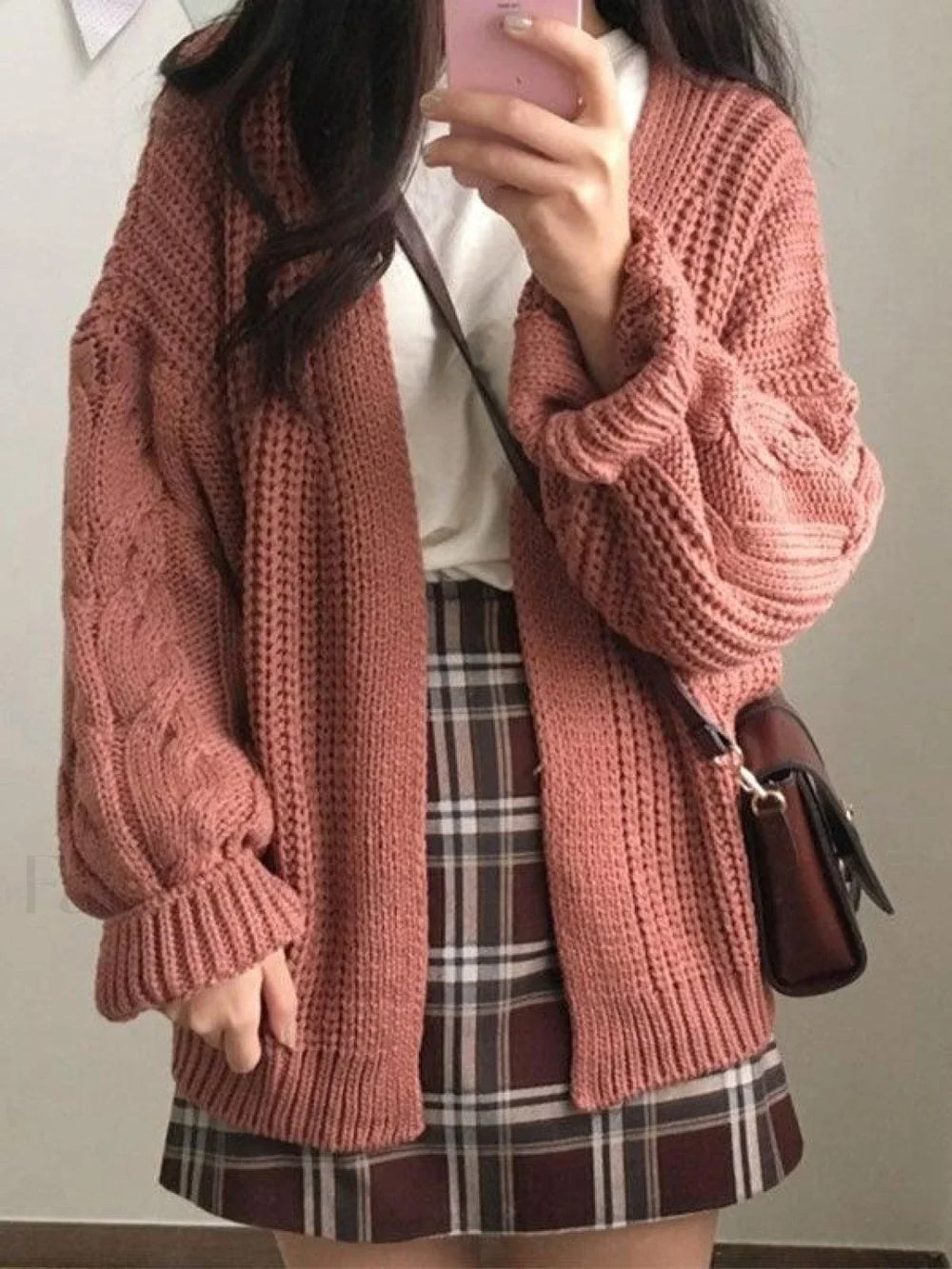 Open Front Cable Knit Cardigan Sweaters
