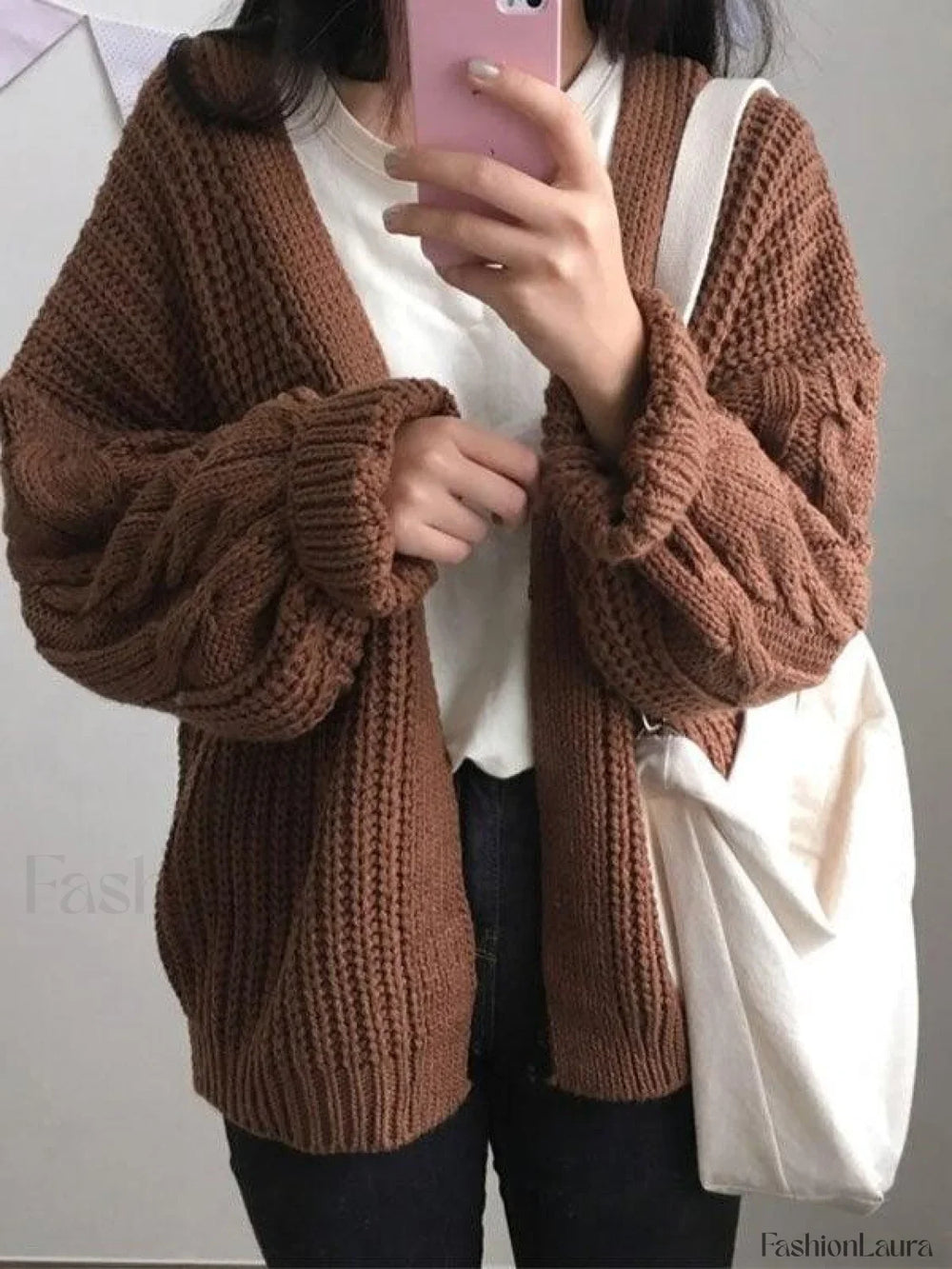 Open Front Cable Knit Cardigan Sweaters
