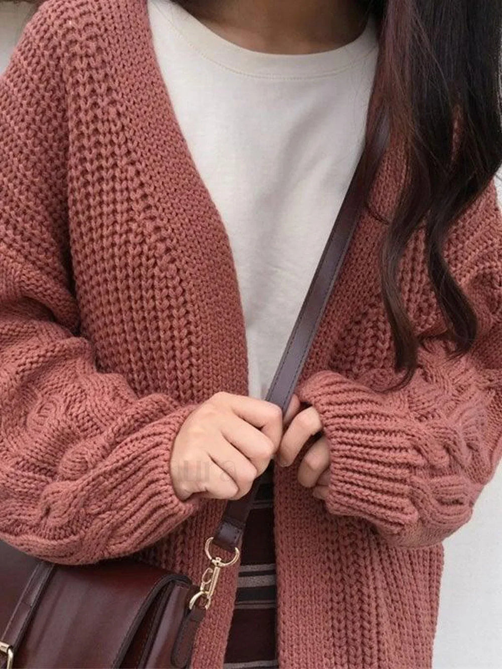 Open Front Cable Knit Cardigan Sweaters