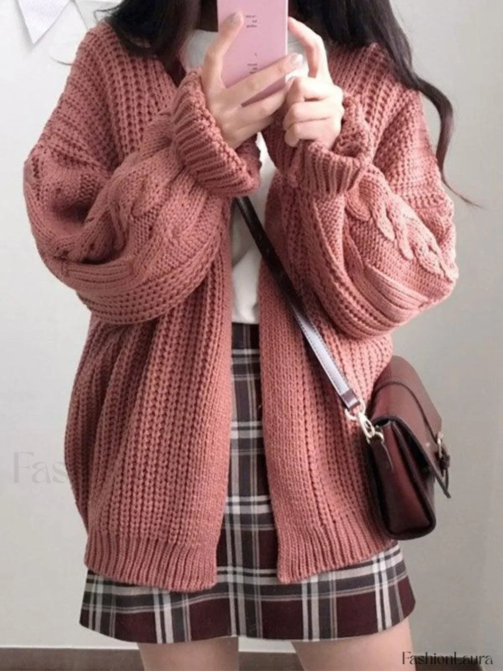 Open Front Cable Knit Cardigan Sweaters