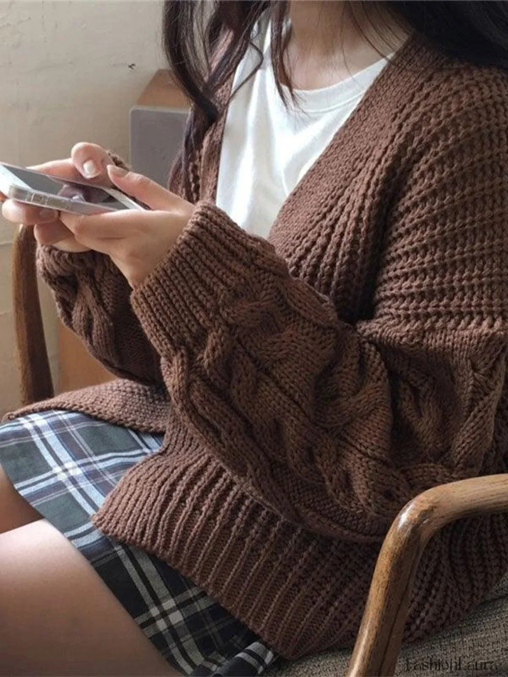 Open Front Cable Knit Cardigan Sweaters