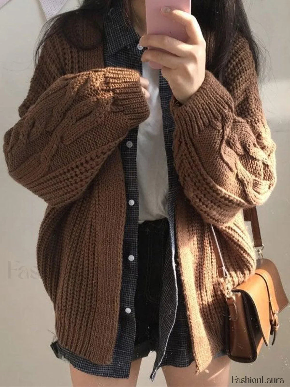 Open Front Cable Knit Cardigan Sweaters