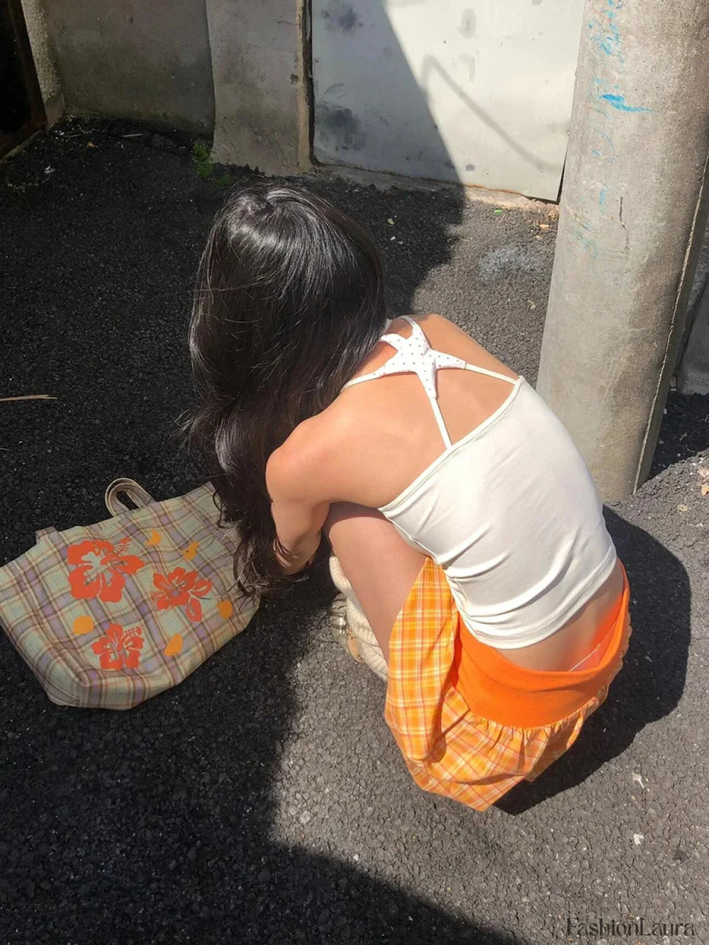 Orange Checkered Puffy Lounge Skirt