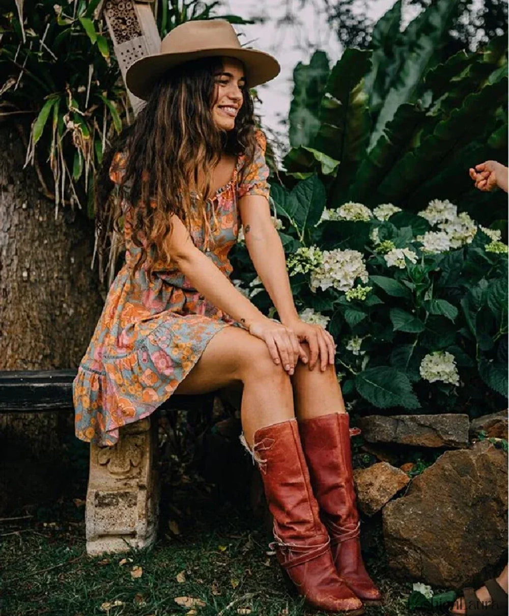 Orange Puff Sleeve Mini Boho Dress red mini dress / S