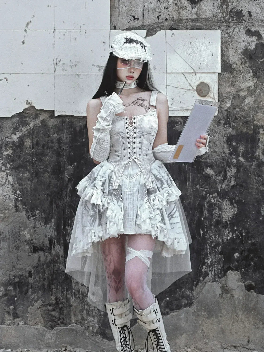 Original Punk Madhouse Gothic Print Lolita Trailing Suspender Light Dress Niche Vintage Dress