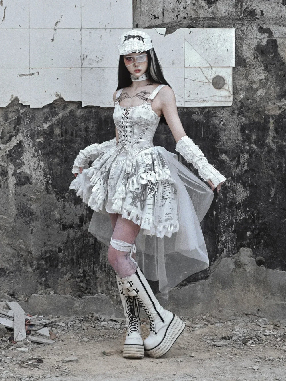 Original Punk Madhouse Gothic Print Lolita Trailing Suspender Light Dress Niche Vintage Dress