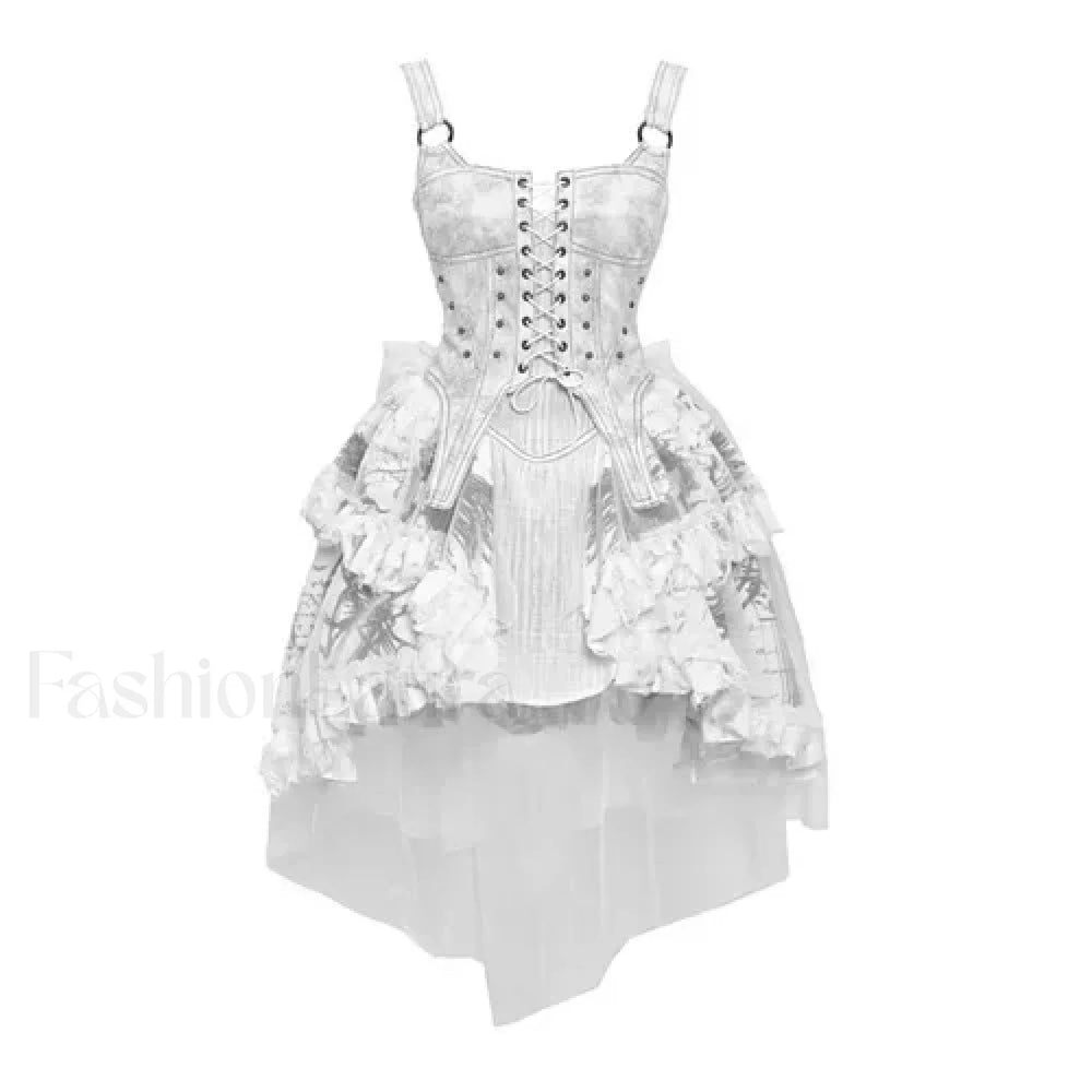Original Punk Madhouse Gothic Print Lolita Trailing Suspender Light Dress Niche Vintage Dress WHITE / S