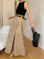 Oversized Cotton Split Maxi Skirt Without Belt Khaki / XS Skirts