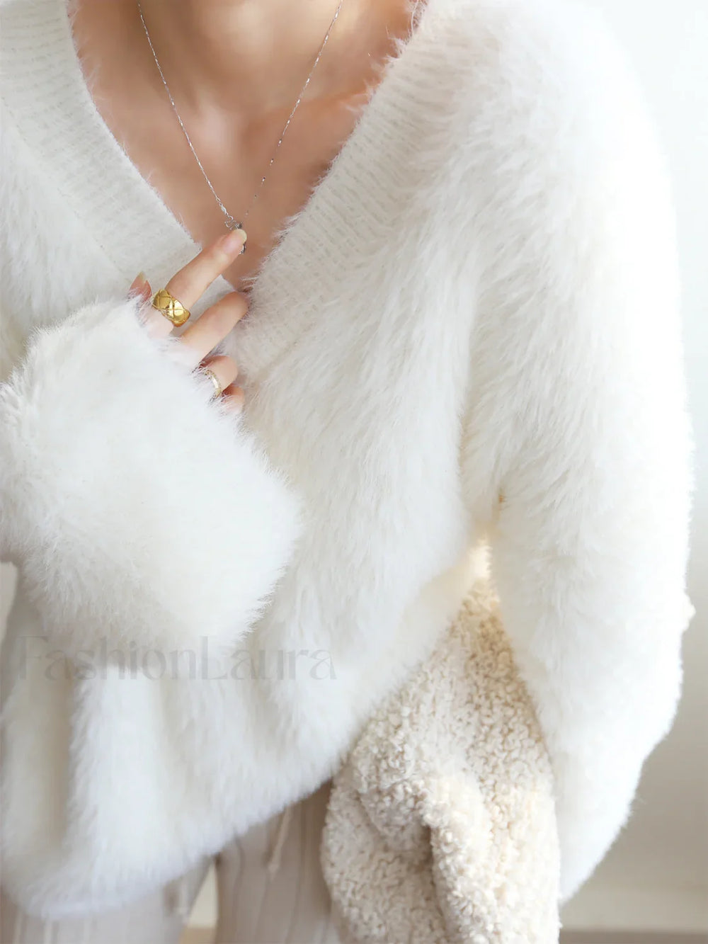 Oversized Fuzzy V neck Sweater Sweaters