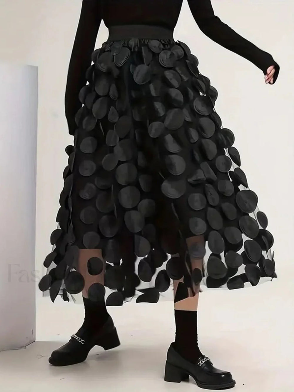 Oversized Mesh Polka Trendy Dot Midi Skirt Skirts