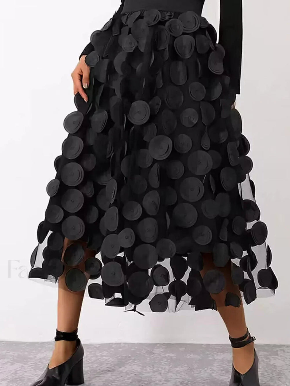 Oversized Mesh Polka Trendy Dot Midi Skirt Black / S Skirts