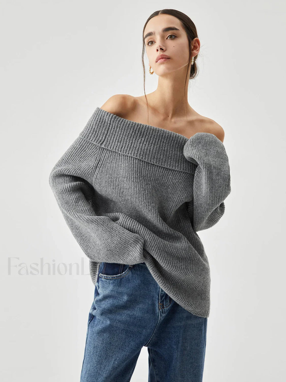 Oversized Overfold Off Shoulder Knit Sweater Sweaters