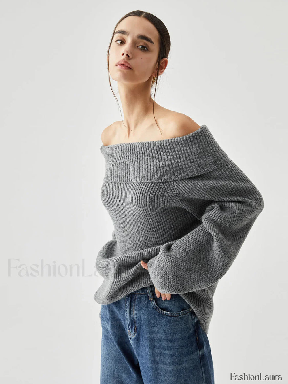 Oversized Overfold Off Shoulder Knit Sweater Sweaters