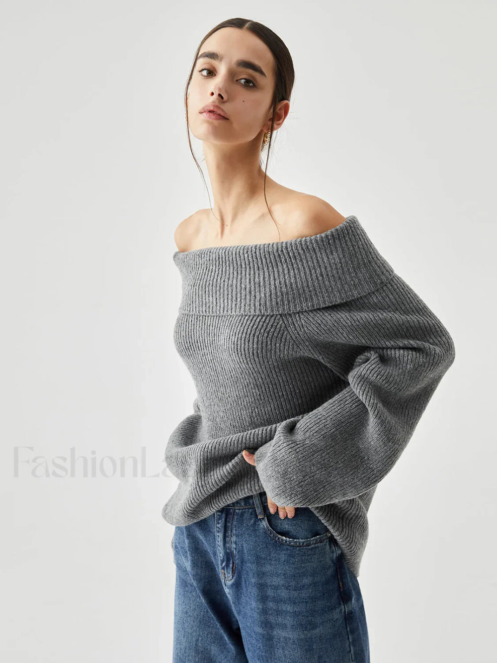 Oversized Overfold Off Trendy Shoulder Knit Sweater Sweaters L