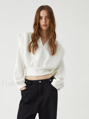Oversized Solid Graceful Long Sleeve Blouse White / XS Blouses